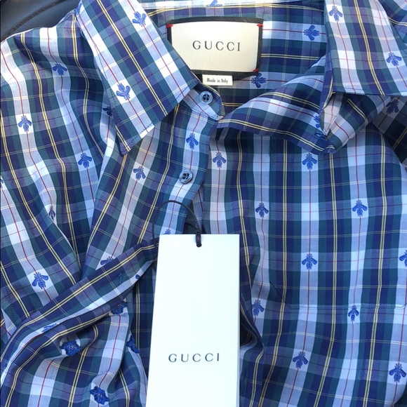 Gucci nwt bee plaid shirt